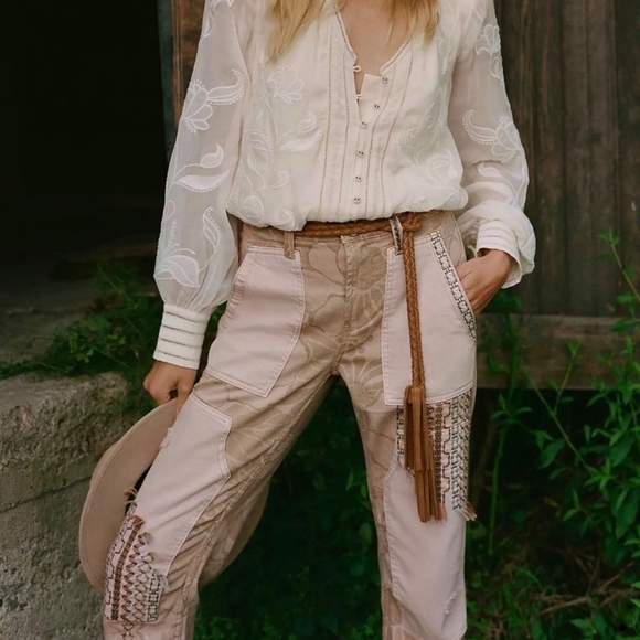 Anthropologie, New Pilcro The Camp Wanderer Pink Rose Patchwork Pants Size 28 - Picture 14 of 15